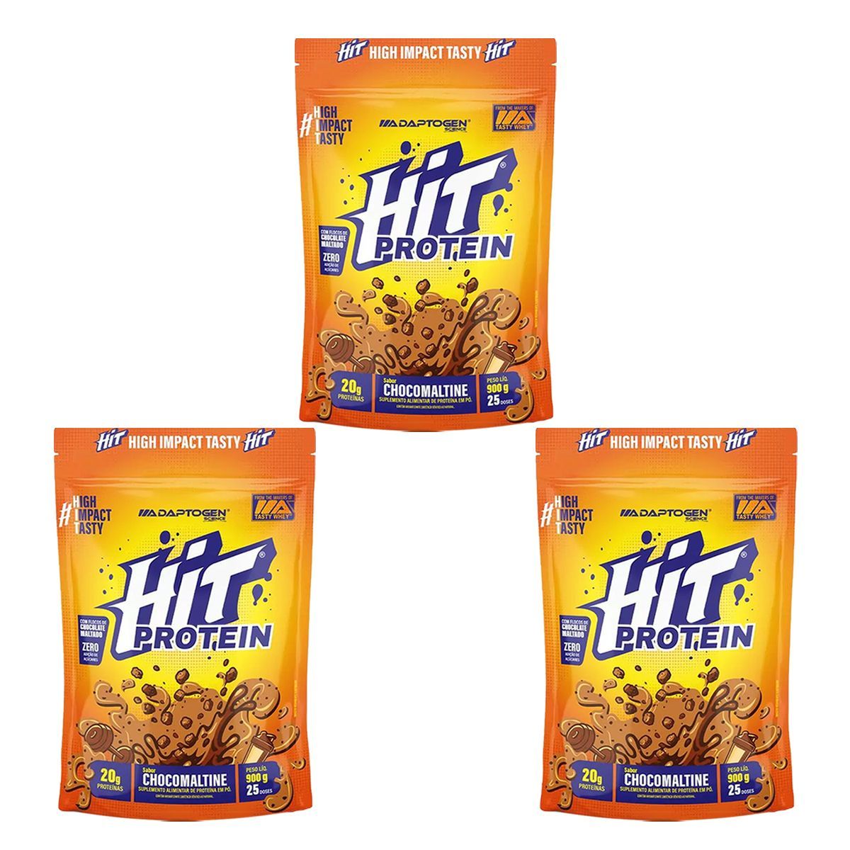 Kit 3X Hit Protein - 900g Refil Chocomaltine - Adaptogen