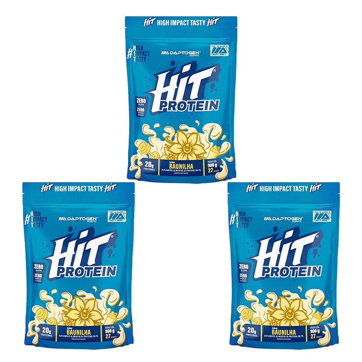 Kit 3X Hit Protein - Refil 900g Baunilha - Adaptogen