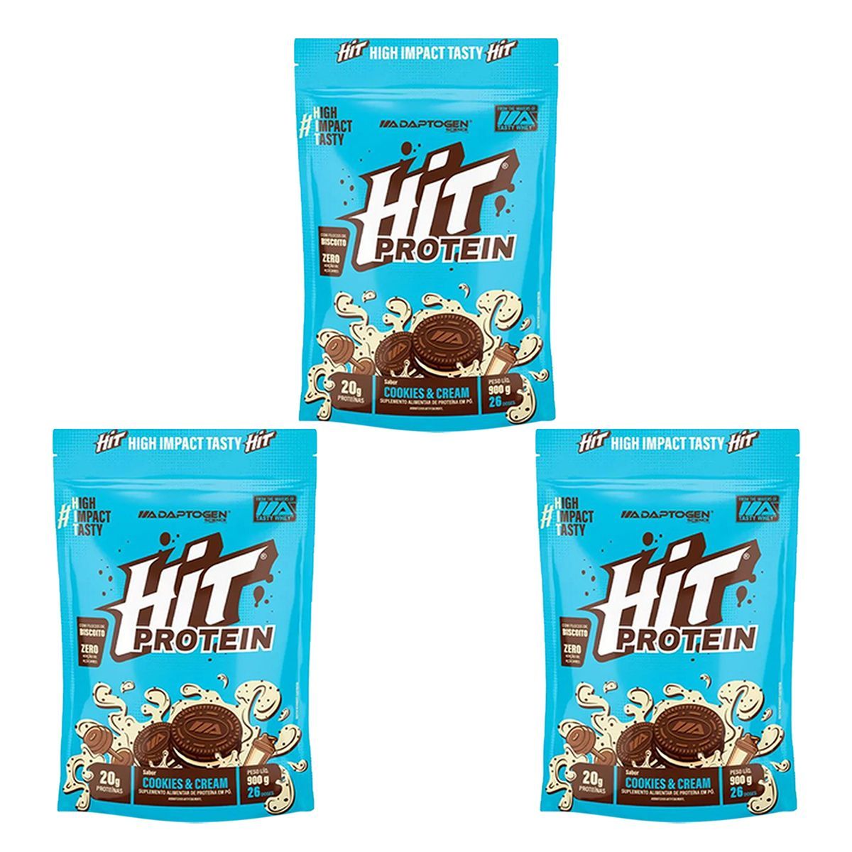 Kit 3X Hit Protein - Refil 900g Cookies & Cream - Adaptogen