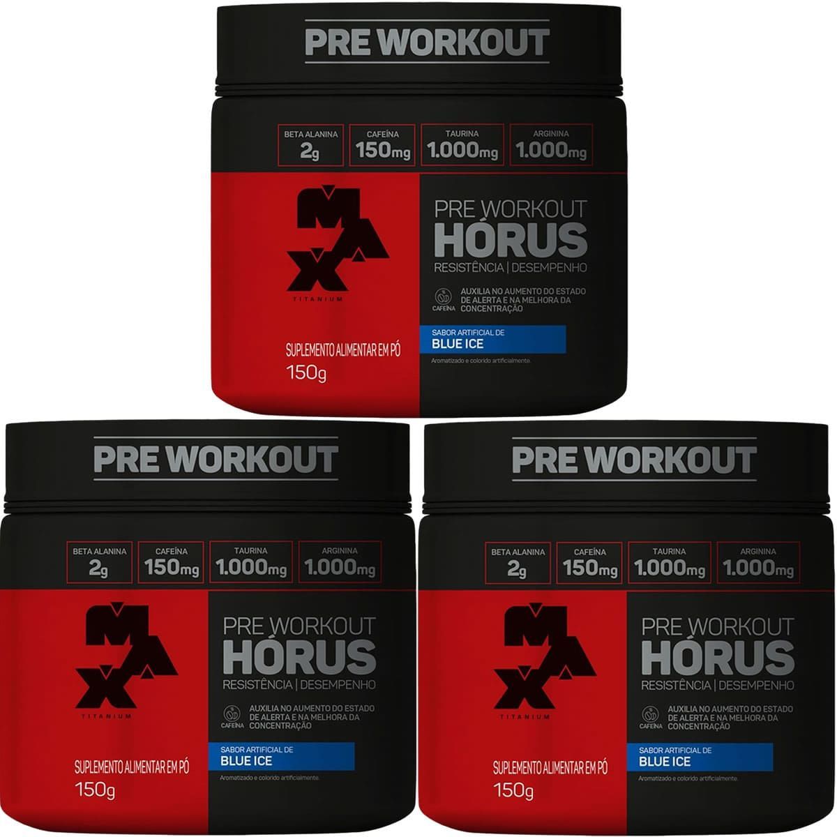 Kit 3X H�rus Pre Workout - 150g Blue Ice - Max Titanium