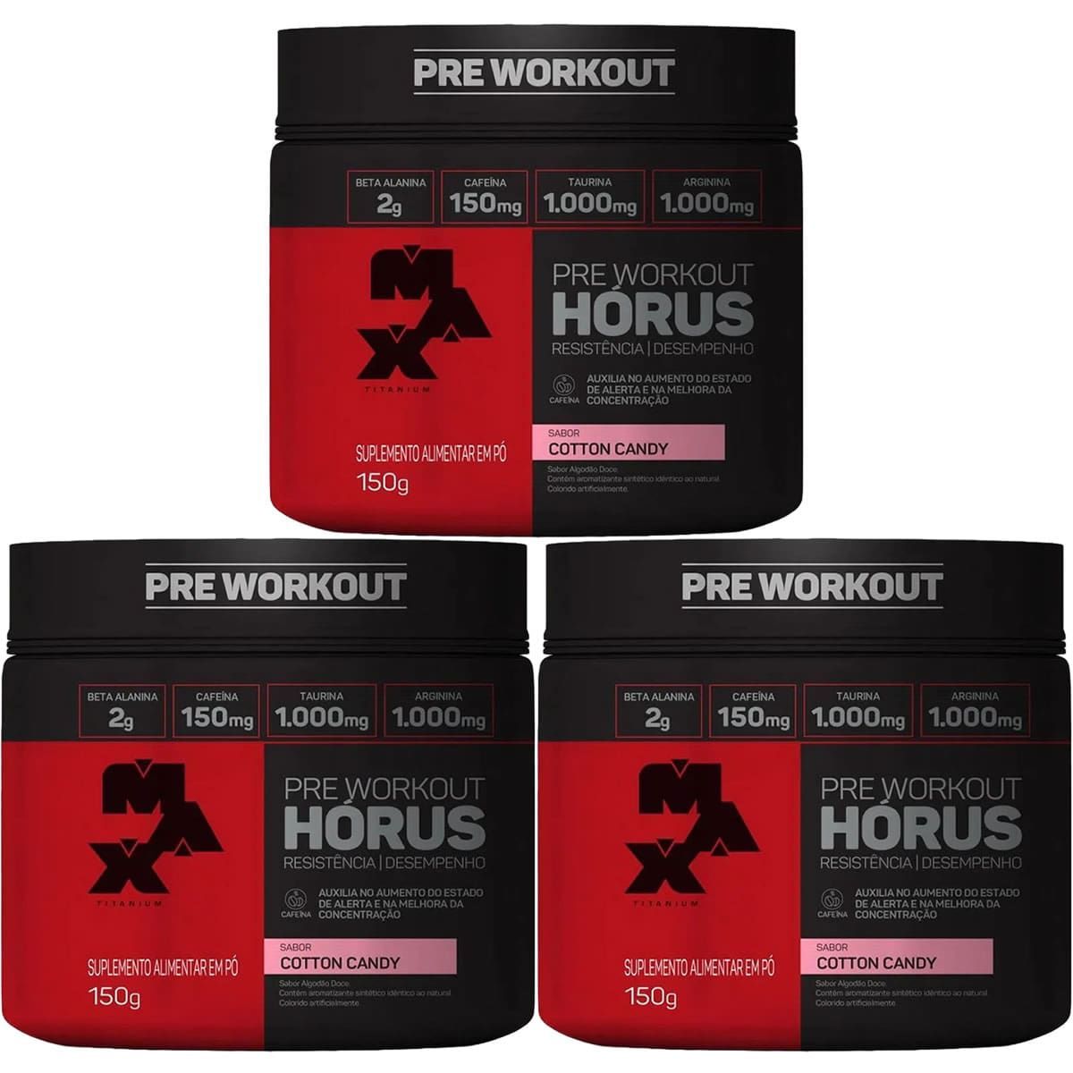 Kit 3X H�rus Pre Workout - 150g Cotton Candy - Max Titanium