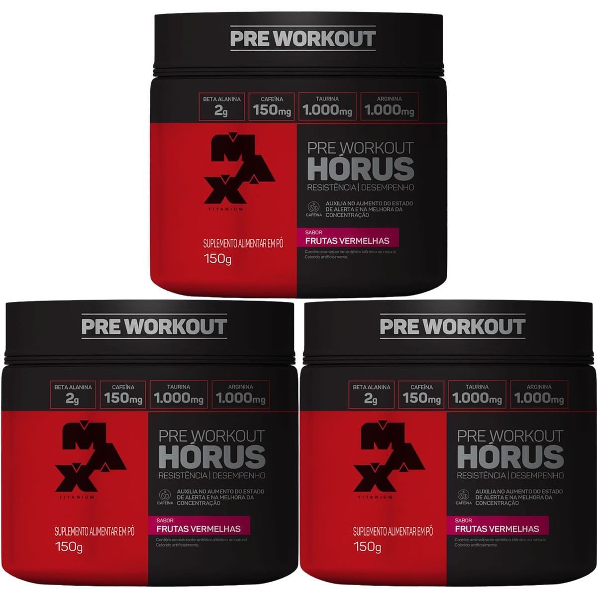 Kit 3X H�rus Pre Workout - 150g Frutas Vermelhas - Max Titanium