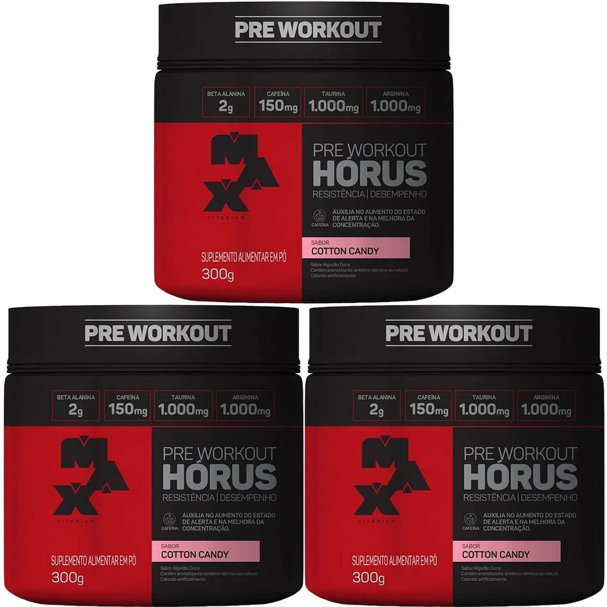 Kit 3X H�rus Pre Workout - 300g Cotton Candy - Max Titanium