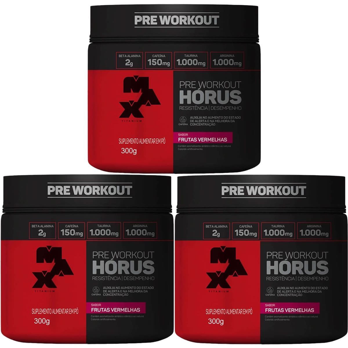 Kit 3X H�rus Pre Workout - 300g Frutas Vermelhas - Max Titanium