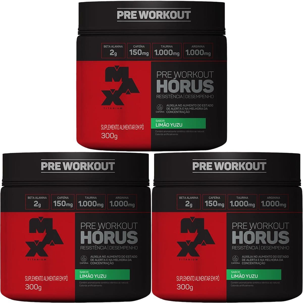 Kit 3X H�rus Pre Workout - 300g Lim�o Yuzu - Max Titanium
