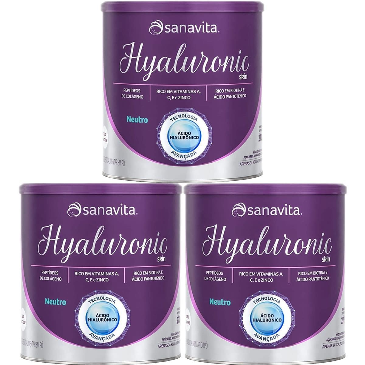 Kit 3X Hyaluronic Skin - 270g Neutro - Sanavita