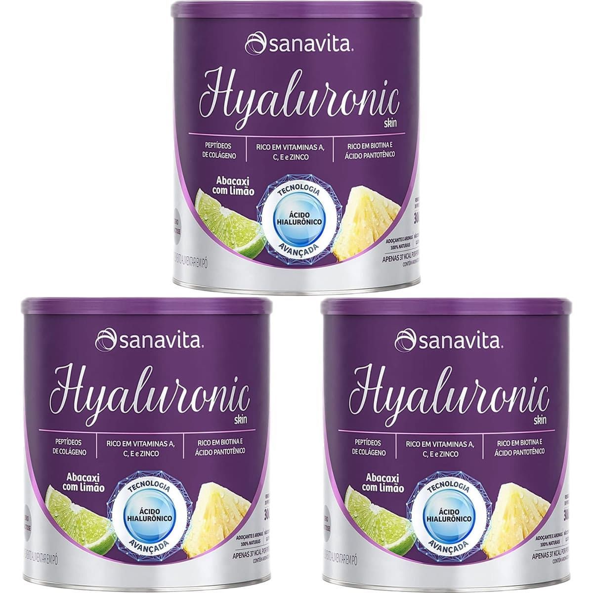 Kit 3X Hyaluronic Skin - 300g Abacaxi com Lim�o - Sanavita