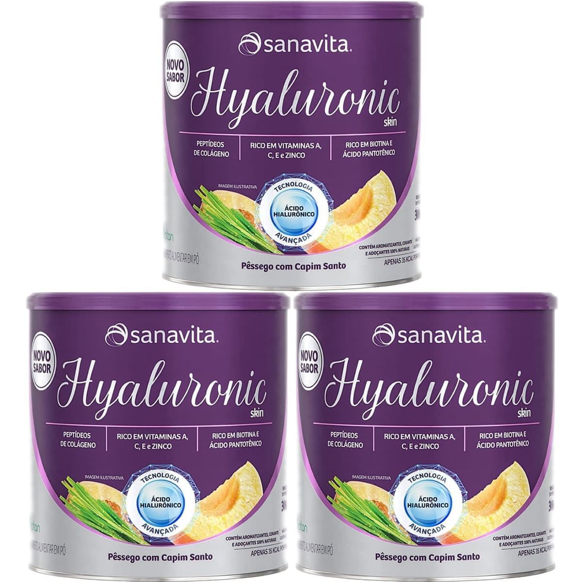 Kit 3X Hyaluronic Skin - 300g P�ssego e Capim Santo  - Sanavita