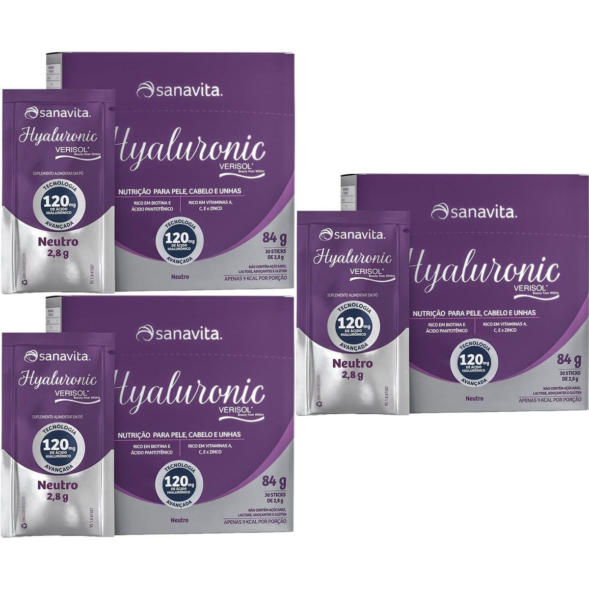 Kit 3X Hyaluronic Verisol - 30 Sticks de 2,8g Neutro - Sanavita