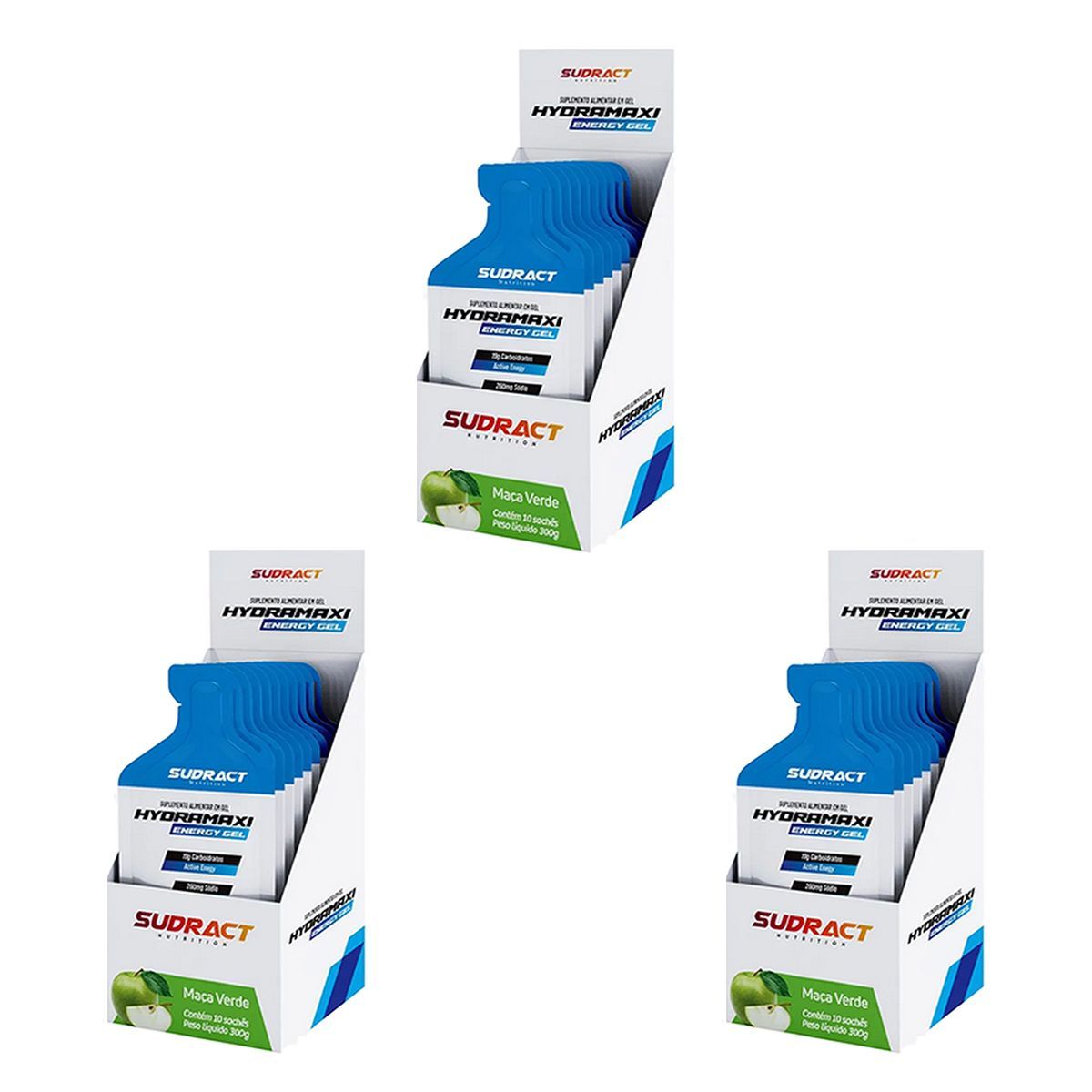 Kit 3X Hydramaxi Energy Gel - 10 Sach�s 30g Ma�� Verde - Sudract Nutrition