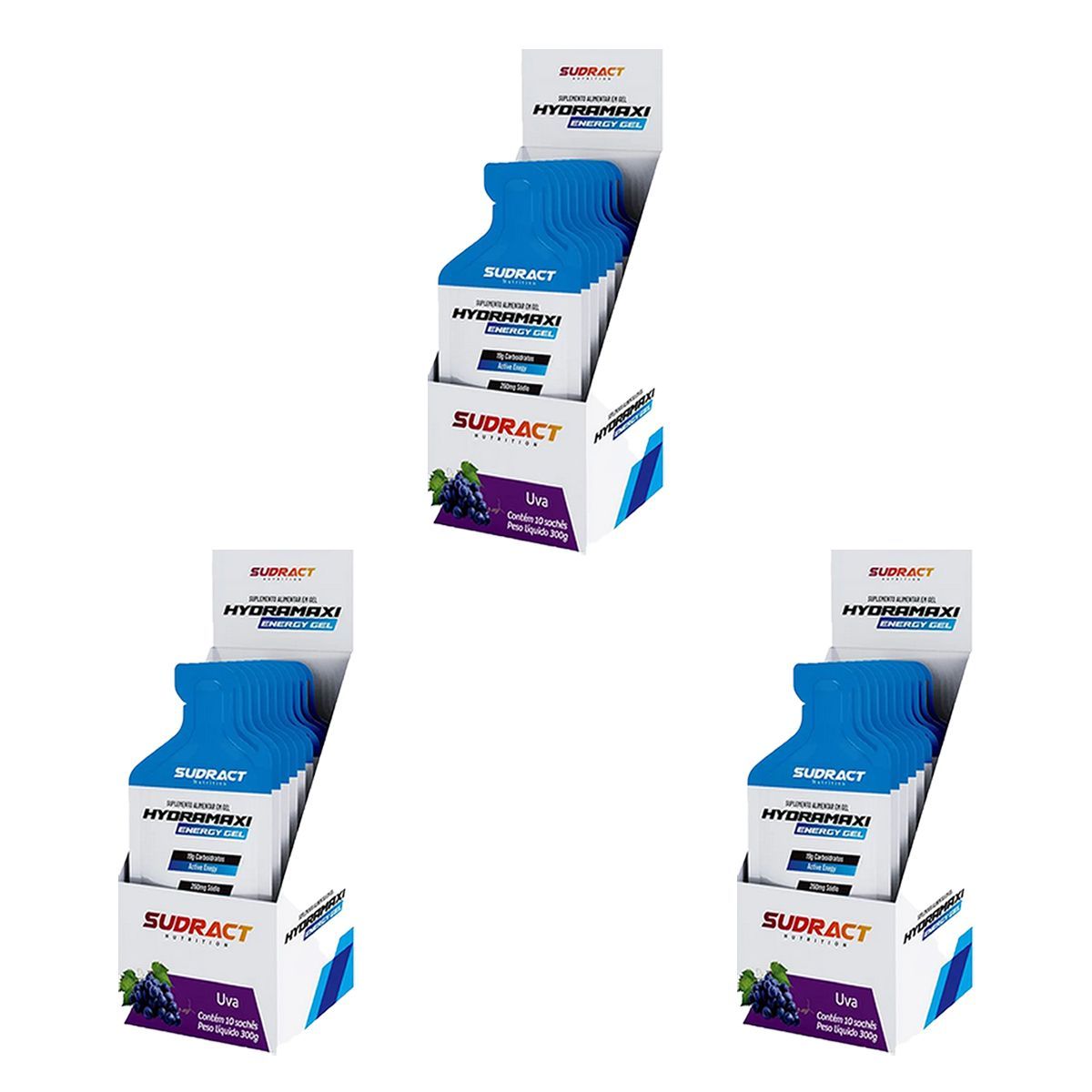 Kit 3X Hydramaxi Energy Gel - 10 Sach�s 30g Uva - Sudract Nutrition