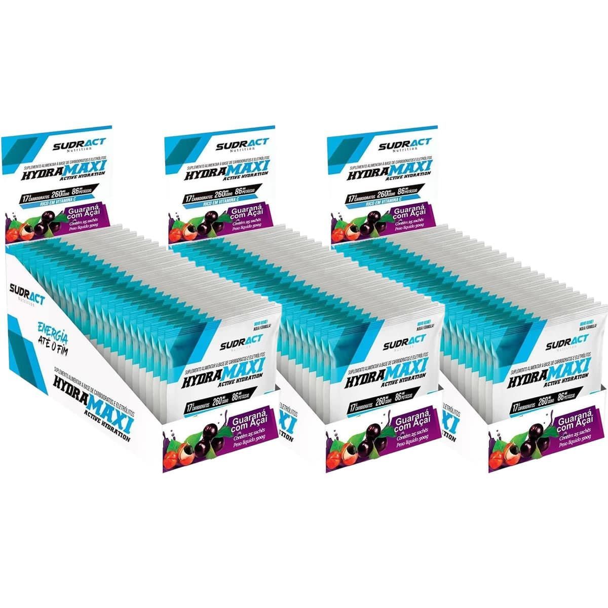 Kit 3X Hydramaxi Isot�nico em P� - 25 Sach�s 20g Guaran� com A�a� - Sudract Nutrition