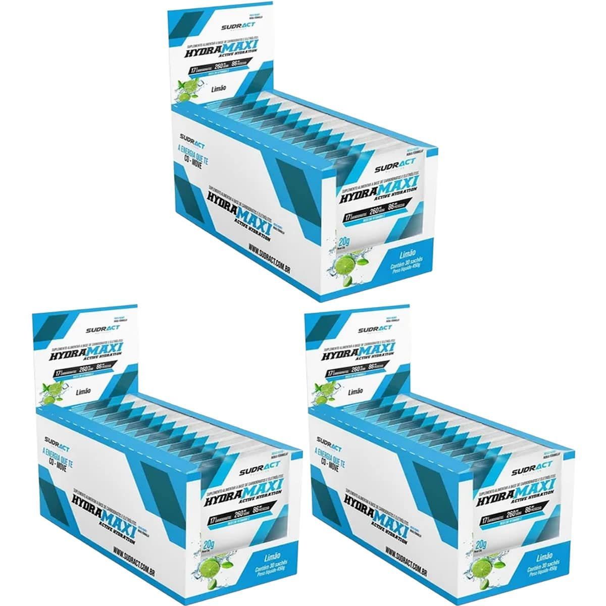Kit 3X Hydramaxi Isot�nico em P� - 25 Sach�s 20g Lim�o - Sudract Nutrition