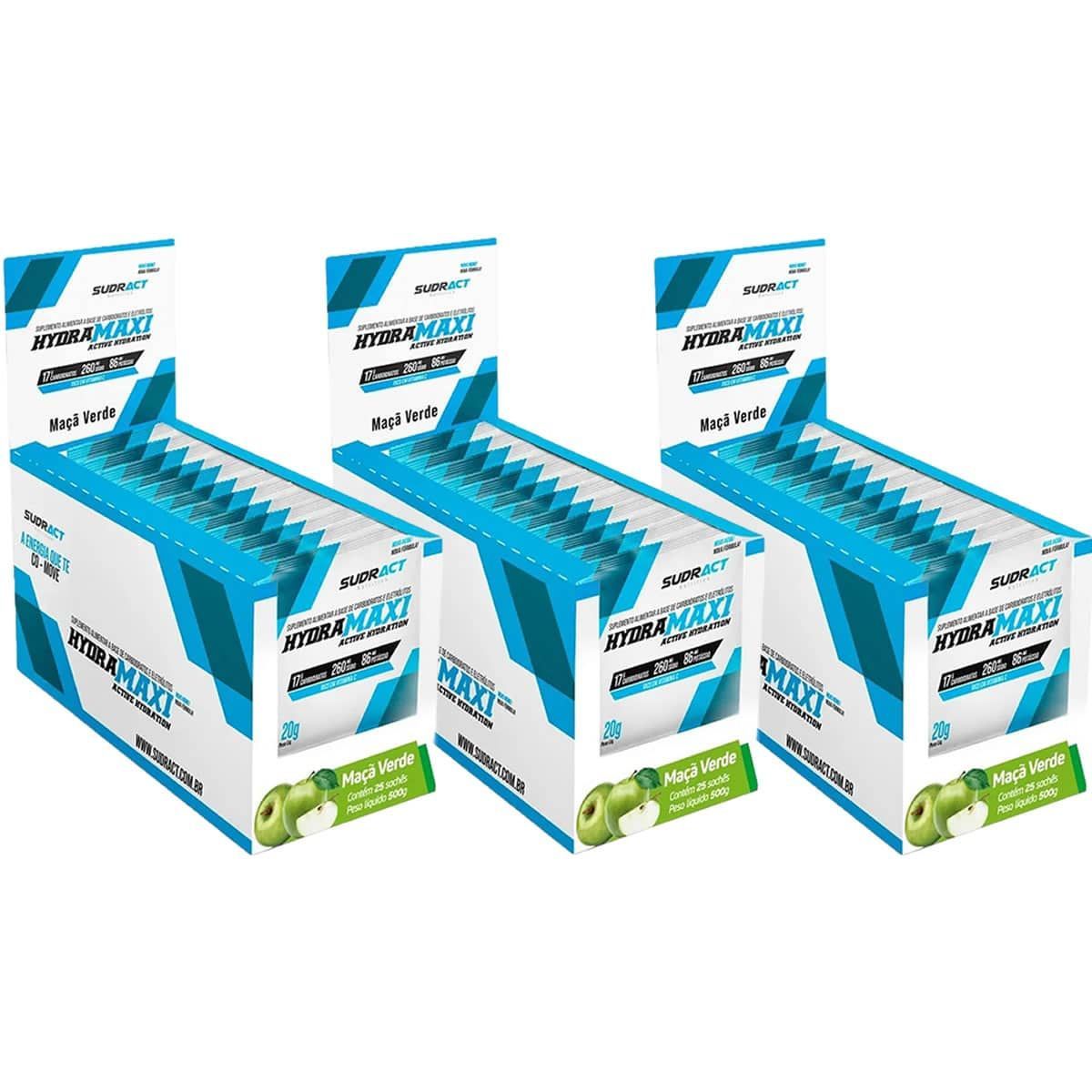 Kit 3X Hydramaxi Isot�nico em P� - 25 Sach�s 20g Ma�� Verde - Sudract Nutrition