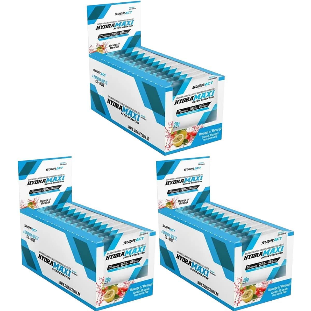 Kit 3X Hydramaxi Isot�nico em P� - 25 Sach�s 20g Morango com Maracuj� - Sudract Nutrition
