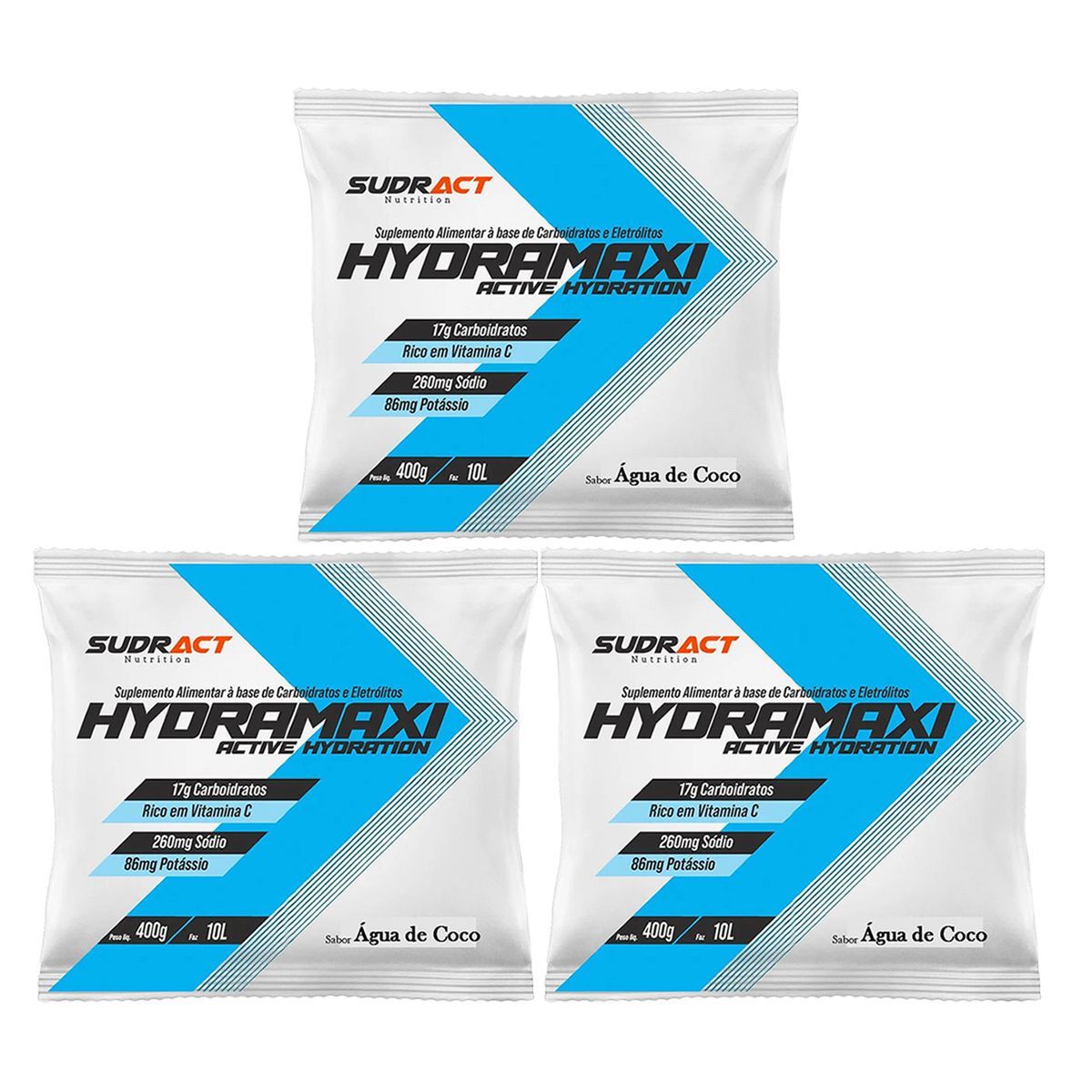 Kit 3X Hydramaxi Isot�nico em P� - 400g Refil �gua de Coco - Sudract Nutrition