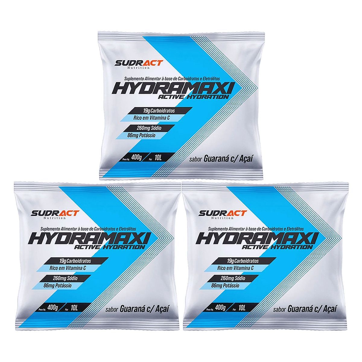 Kit 3X Hydramaxi Isot�nico em P� - 400g Refil Guaran� com A�a� - Sudract Nutrition