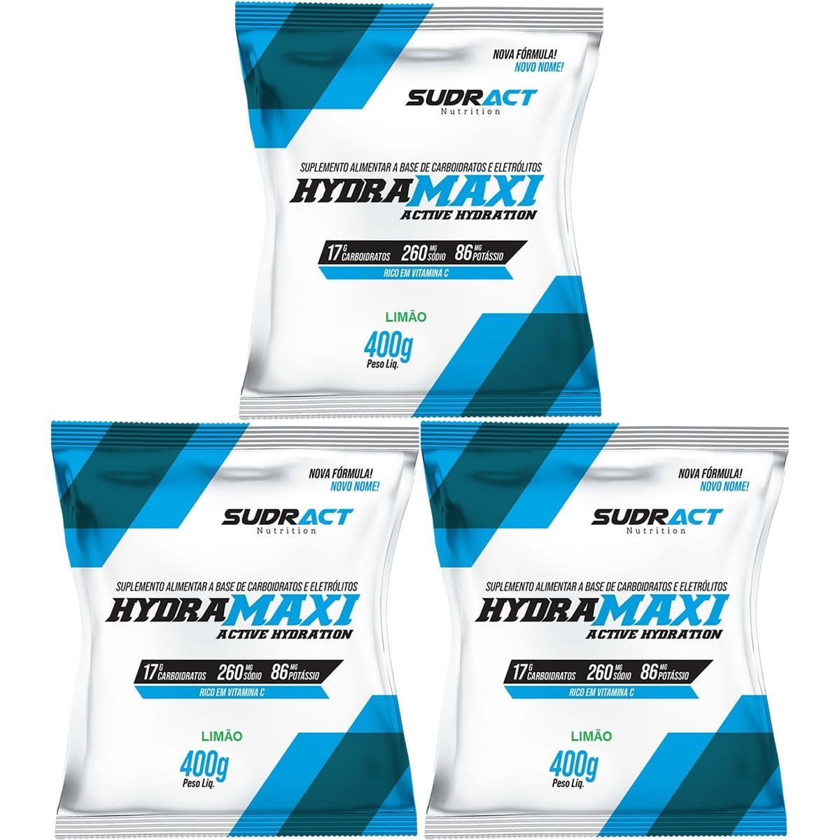 Kit 3X Hydramaxi Isot�nico em P� - 400g Refil Lim�o - Sudract Nutrition
