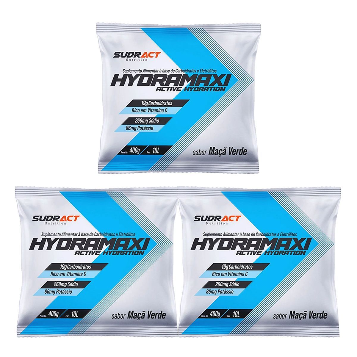 Kit 3X Hydramaxi Isot�nico em P� - 400g Refil Ma�� Verde - Sudract Nutrition