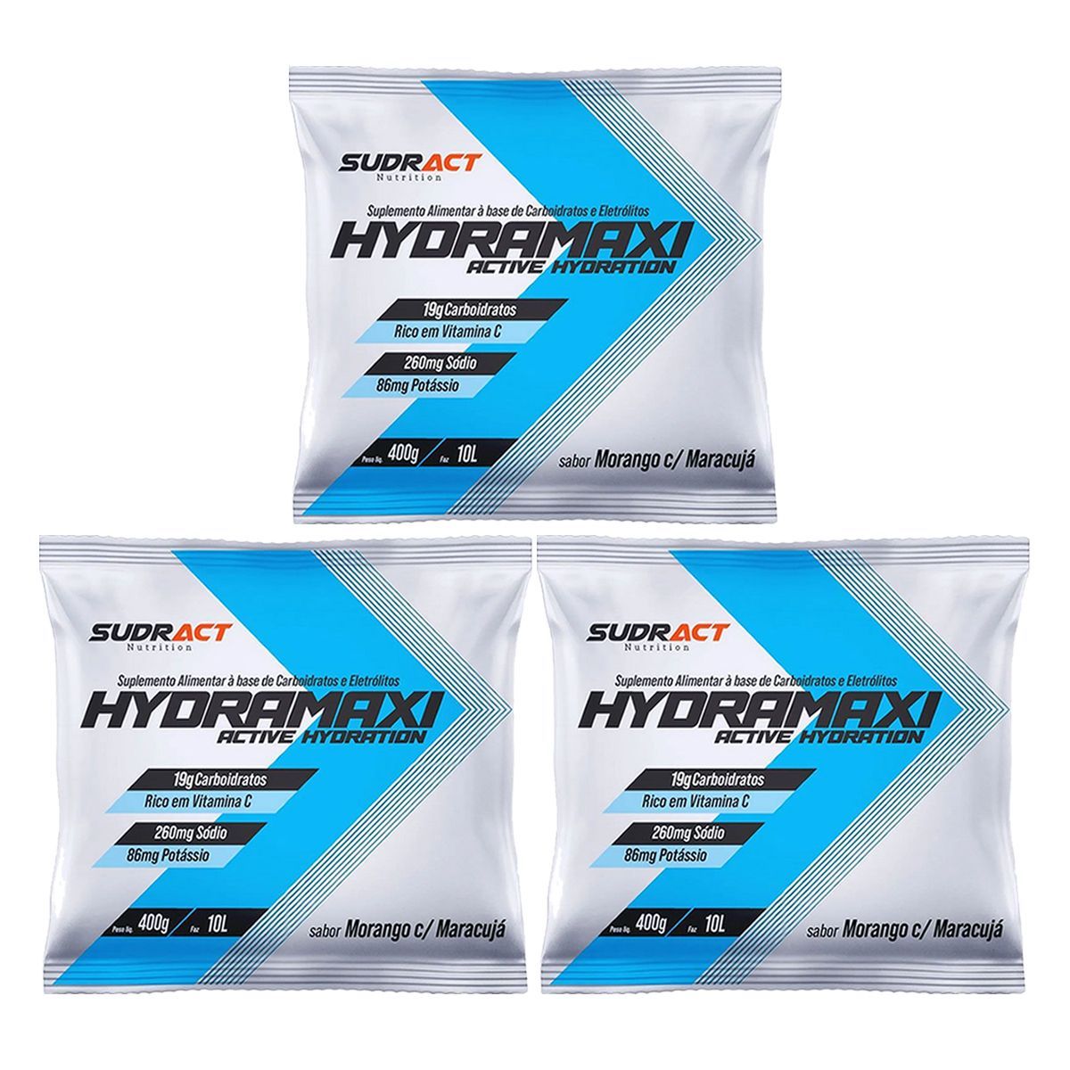 Kit 3X Hydramaxi Isot�nico em P� - 400g Refil Morango com Maracuj� - Sudract Nutrition