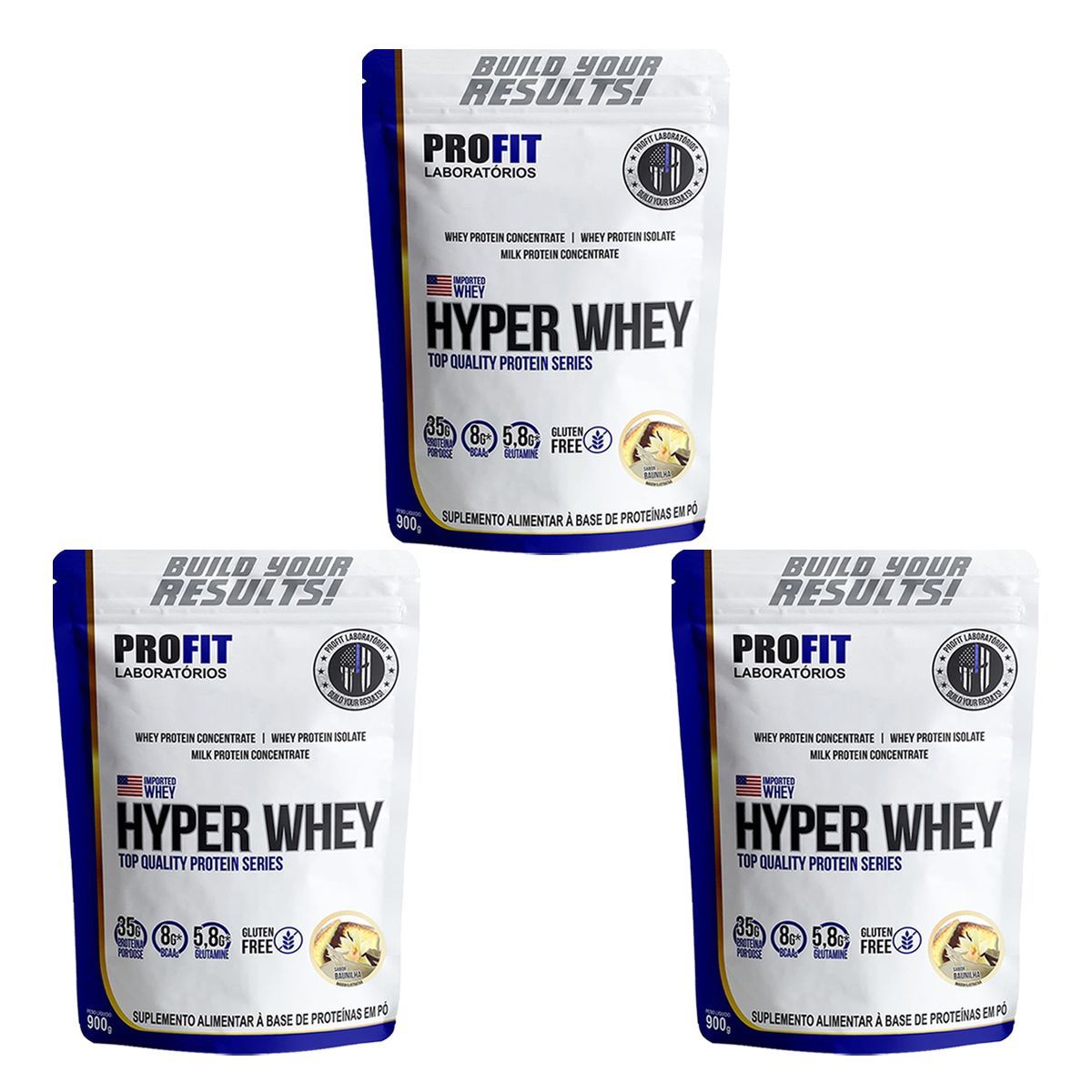 Kit 3X Hyper Whey - 900g Refil Baunilha - Profit
