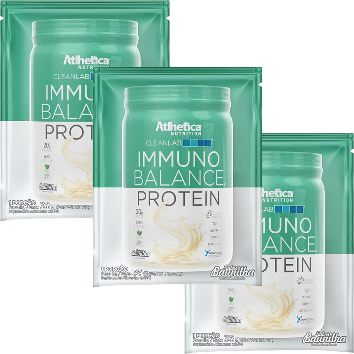 Kit 3X Immuno Balance Protein - 1 Sach� de 36g Baunilha - Atlhetica Nutrition