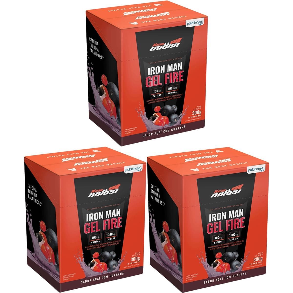 Kit 3X Iron Man Gel Fire - 10 Sach�s 30g A�a� com Guaran� - New Millen