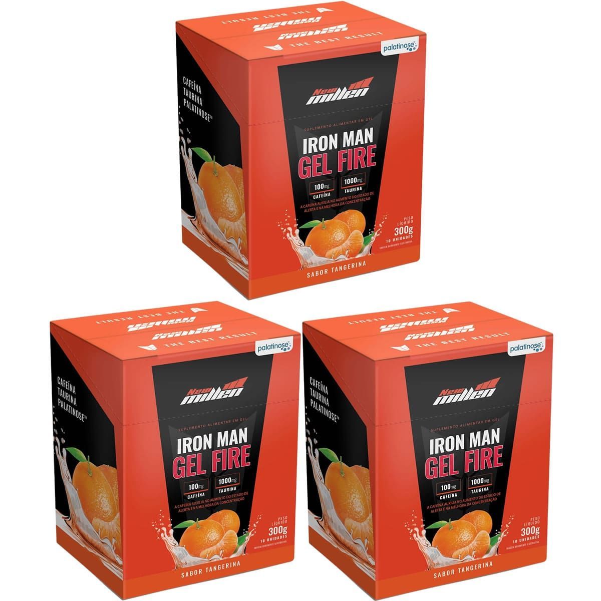 Kit 3X Iron Man Gel Fire - 10 Sach�s 30g Tangerina - New Millen
