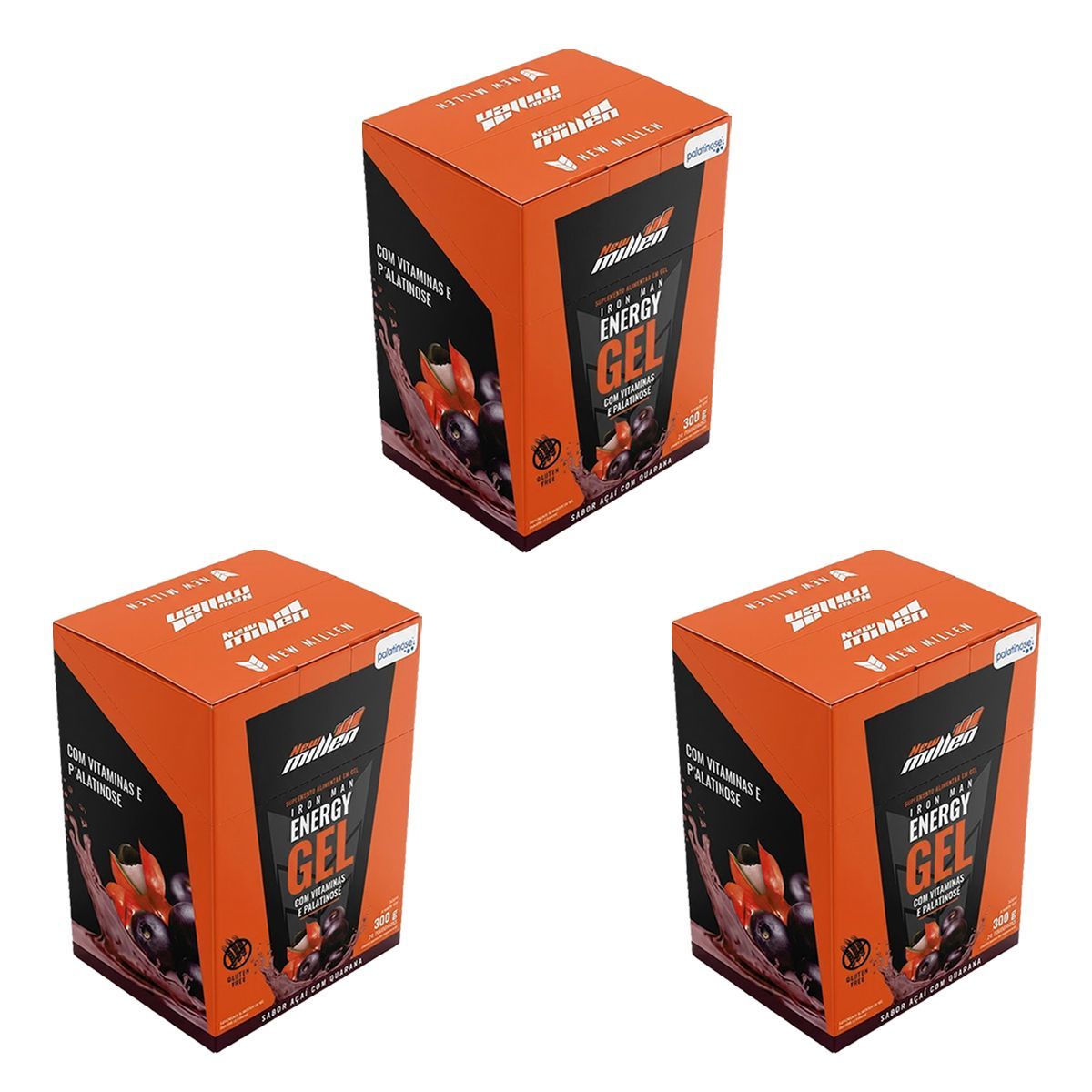 Kit 3X Iron Man Instant Energy Gel - 10 Unidades 30g A�ai c/Guaran� - New Millen