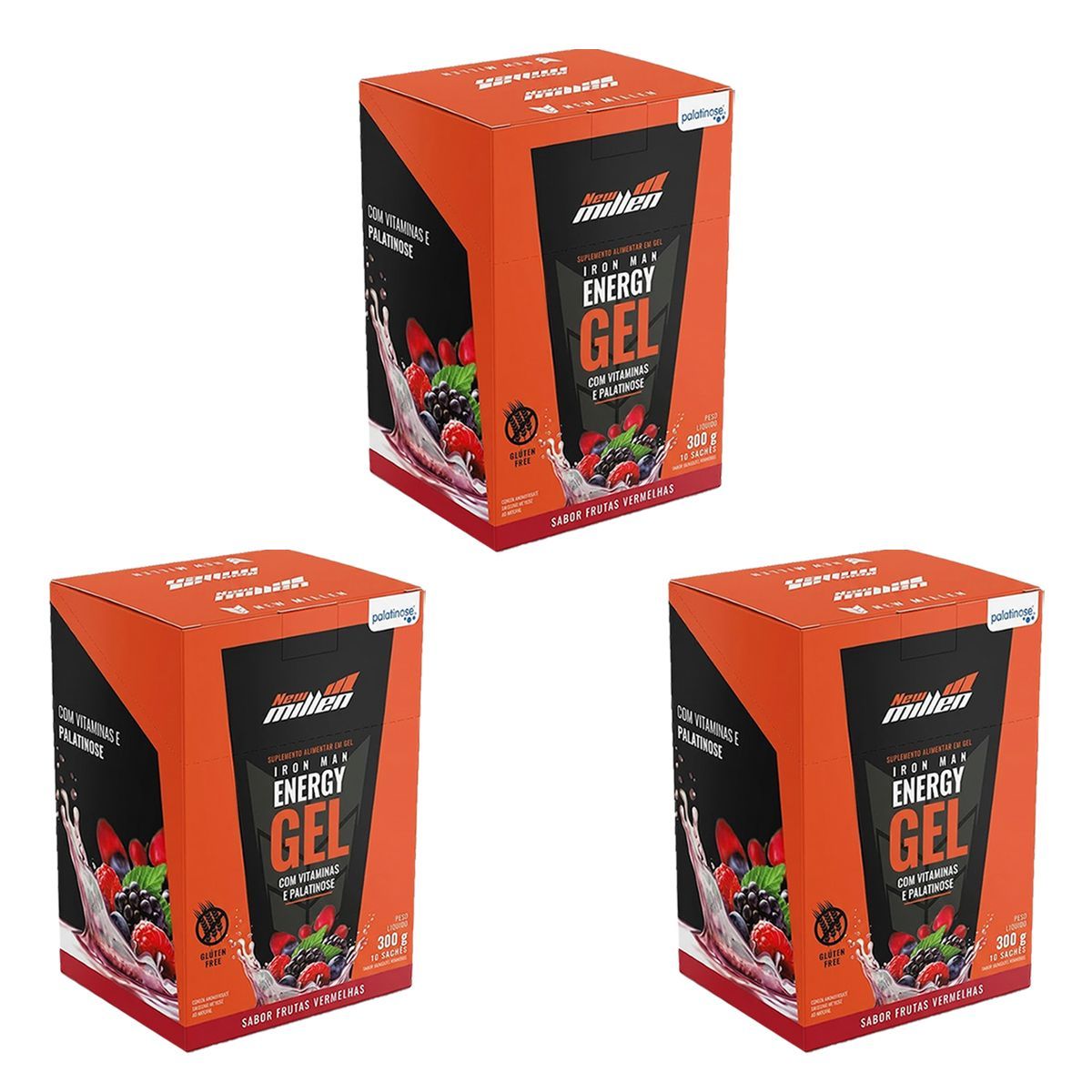 Kit 3X Iron Man Instant Energy Gel - 10 Unidades 30g Frutas Vermelhas - New Millen