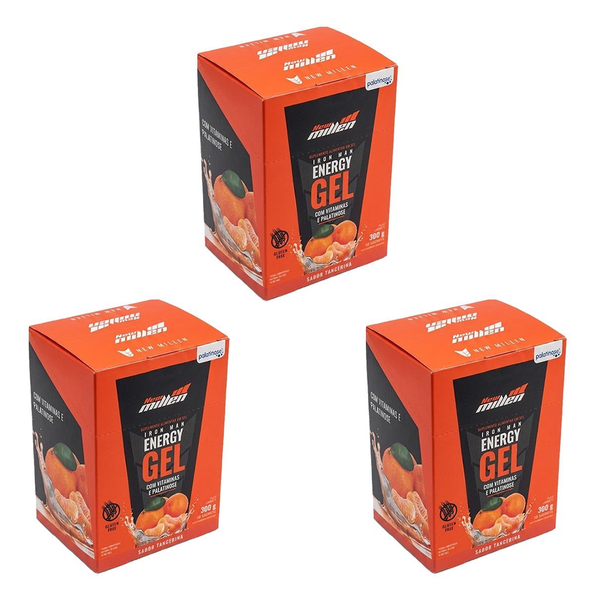 Kit 3X Iron Man Instant Energy Gel - 10 Unidades 30g Tangerina - New Millen