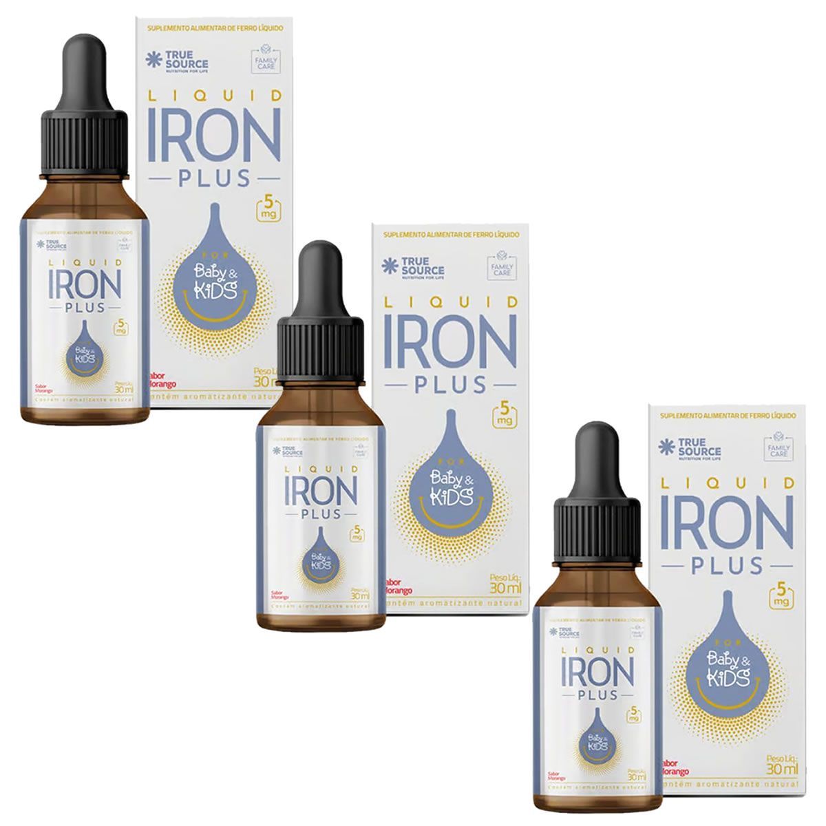 Kit 3X Iron Plus Liquid - 30ml Morango - True Source