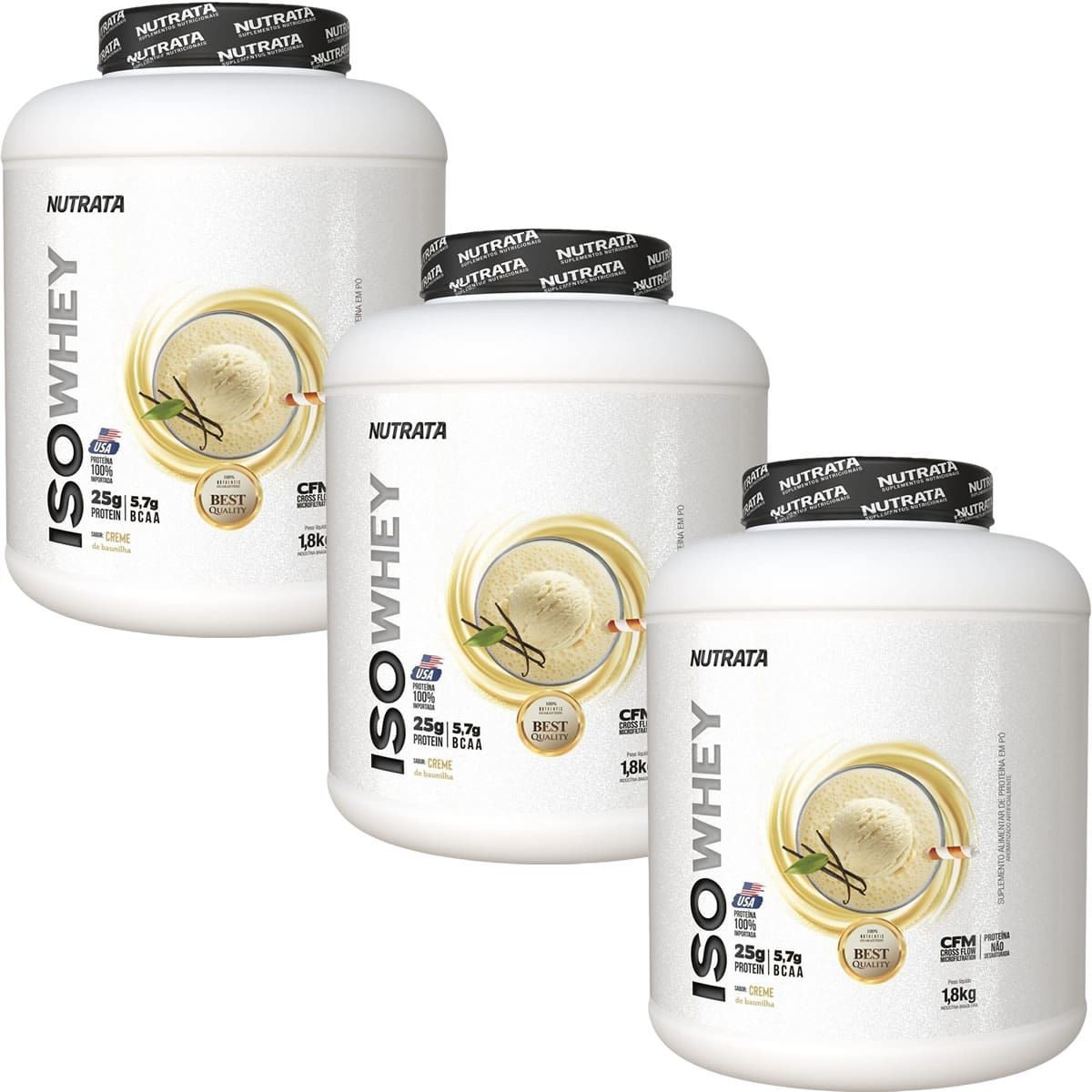 Kit 3X Iso Whey - 1800g Baunilha - Nutrata