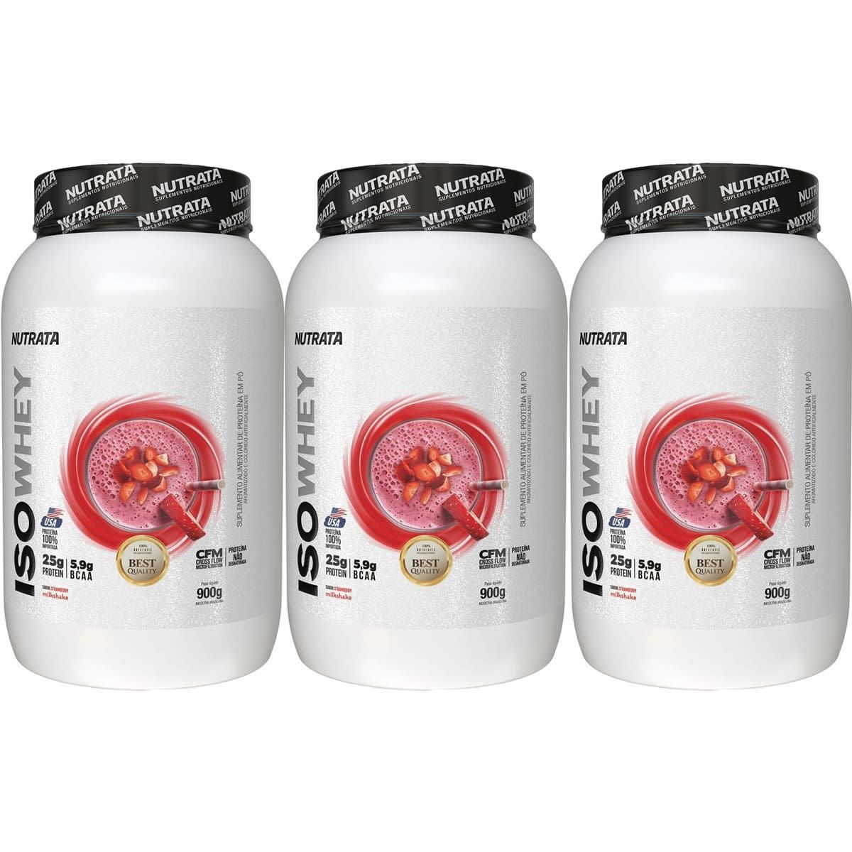 Kit 3X Iso Whey - 900g Morango - Nutrata