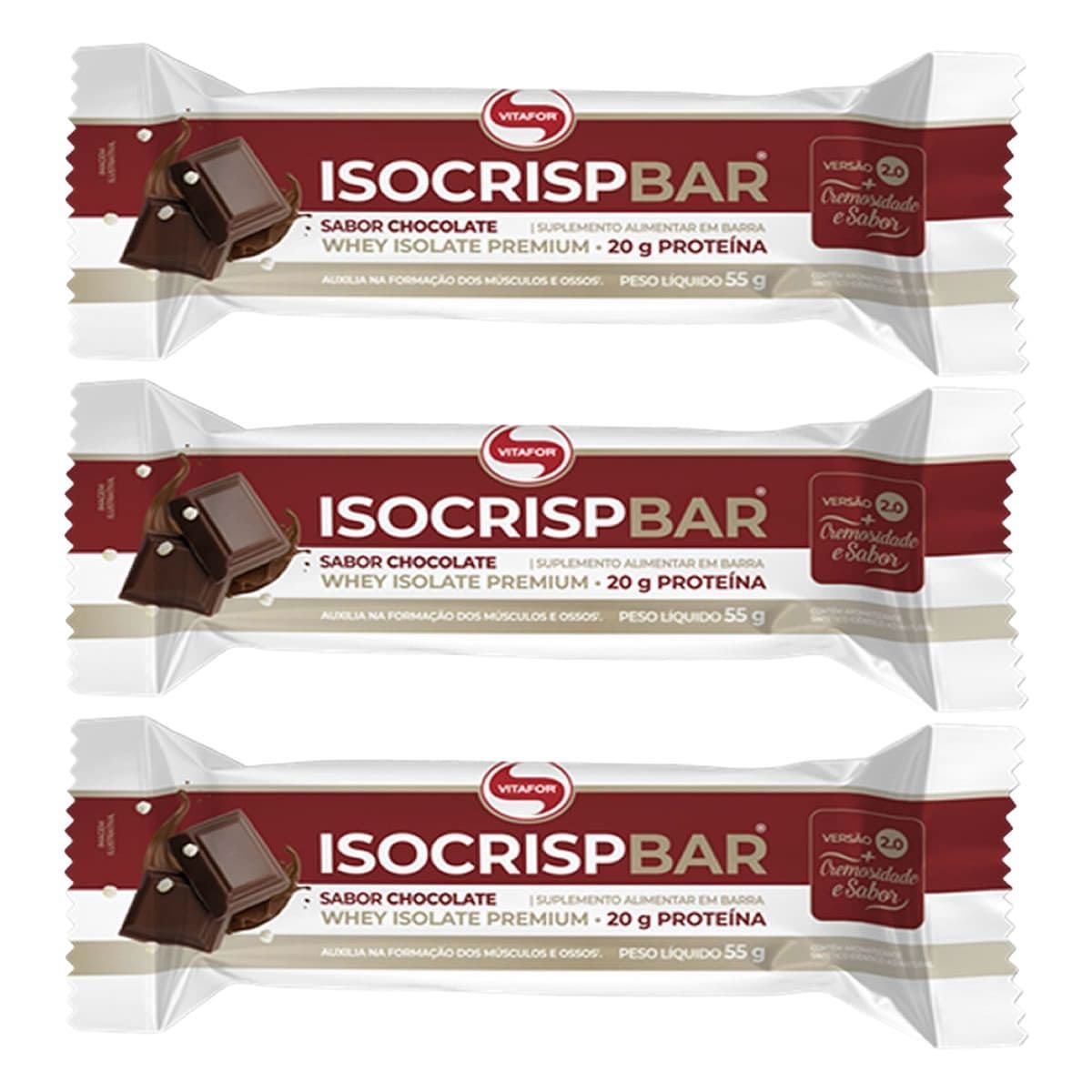 Kit 3X Isocrisp Bar - 1 Unidade de 55g Chocolate - Vitafor