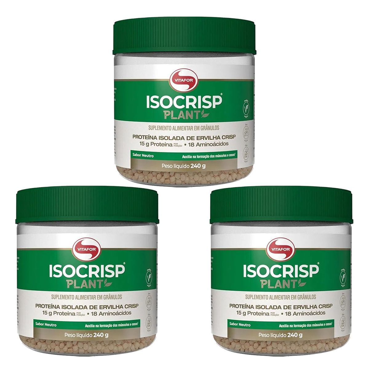 Kit 3X Isocrisp Plant - 240g Neutro - Vitafor