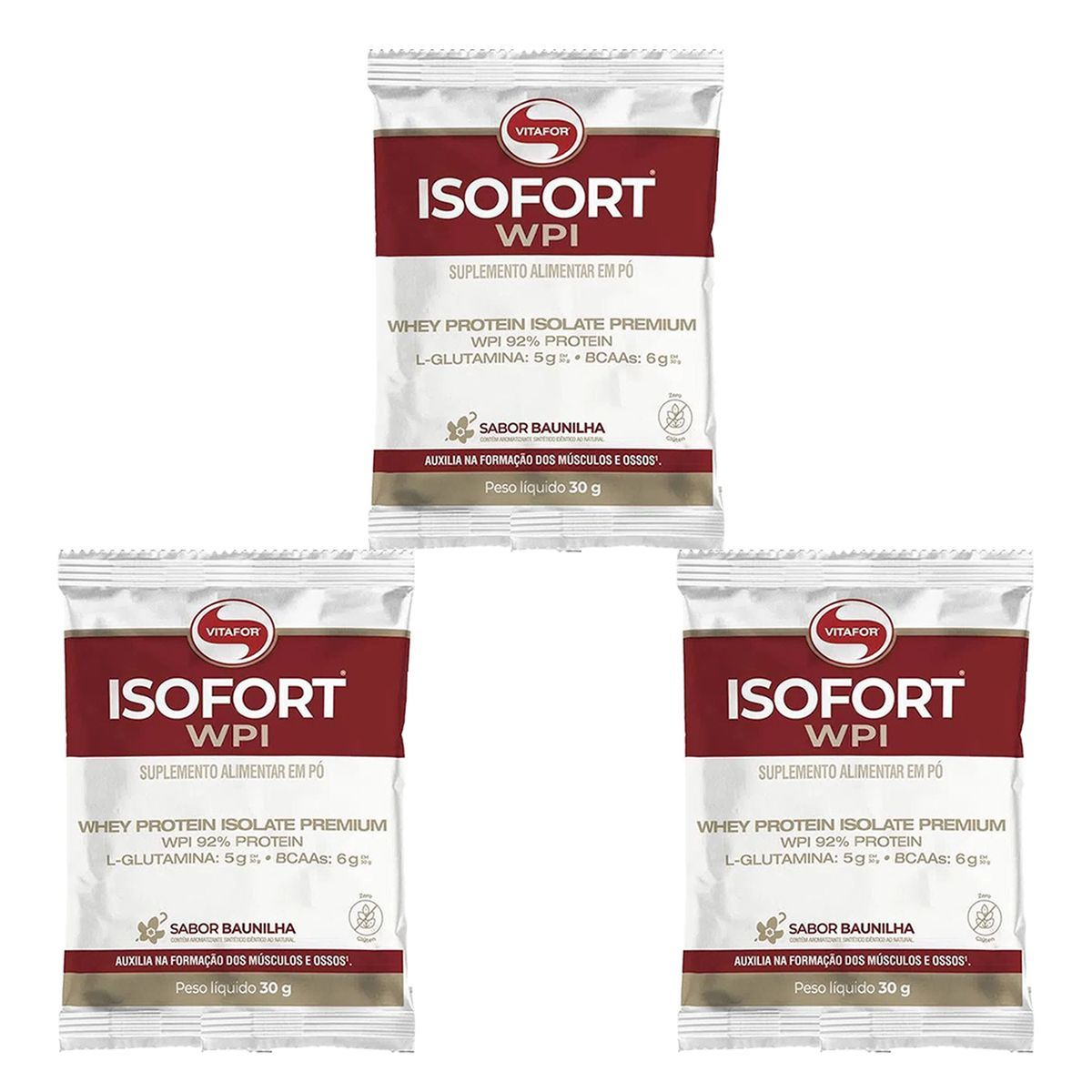 Kit 3X Isofort - 1 Sach� 30g Baunilha - Vitafor