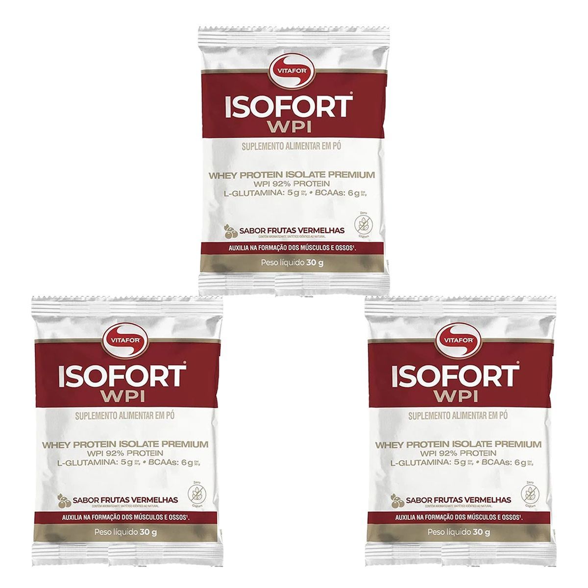 Kit 3X Isofort - 1 Sach� 30g Frutas Vermelhas - Vitafor