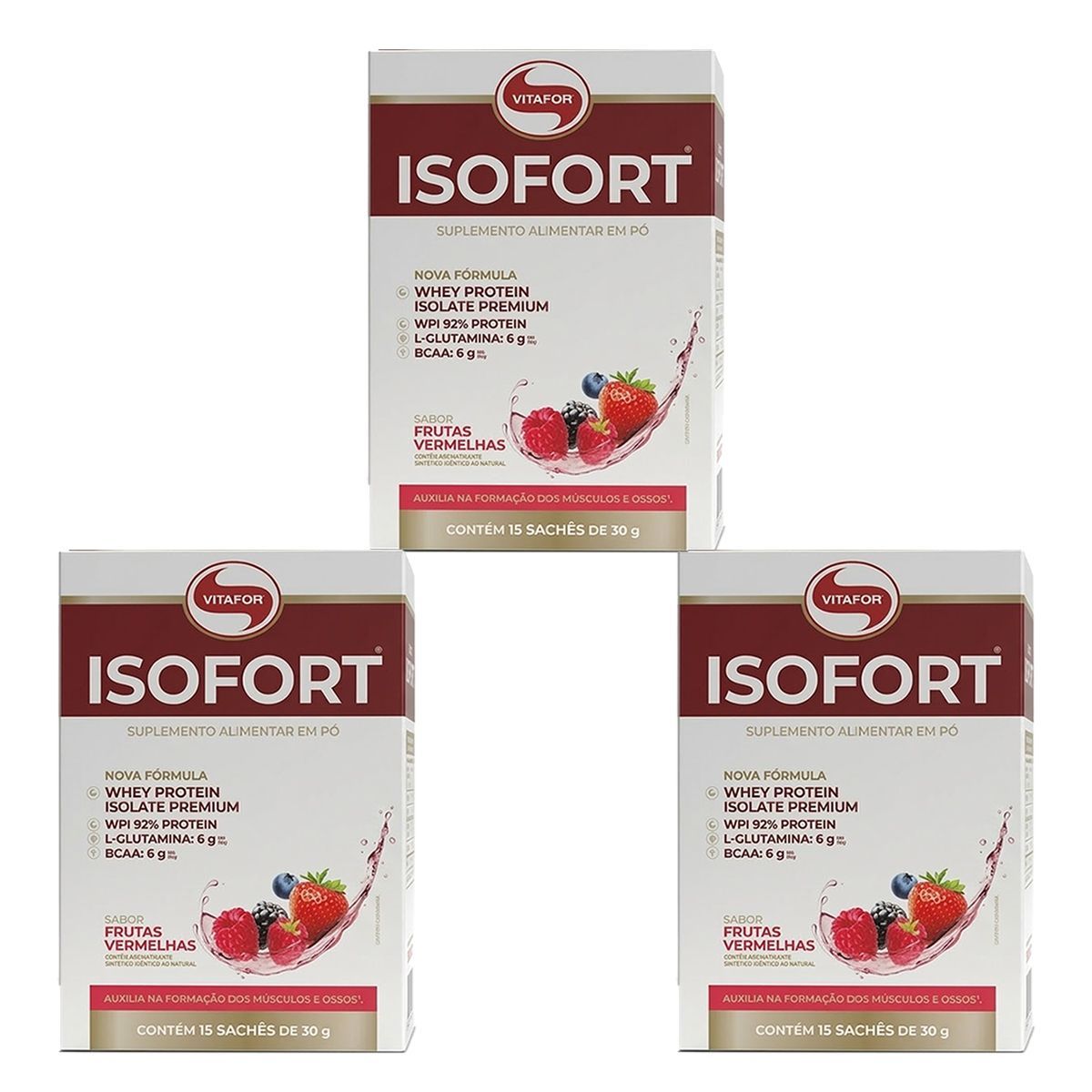 Kit 3X Isofort - 15 Sach�s 30g Frutas Vermelhas - Vitafor