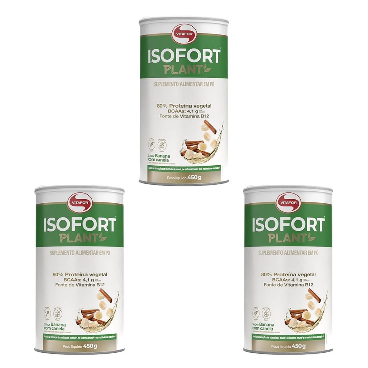 Kit 3X Isofort Plant - 450g Banana Com Canela - Vitafor