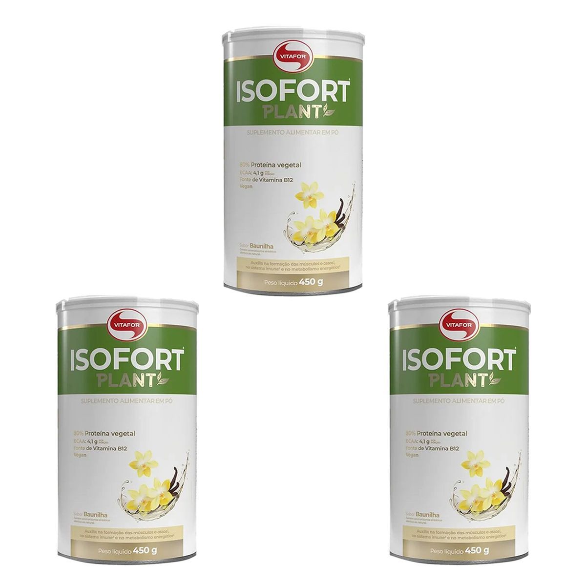 Kit 3X Isofort Plant - 450g Baunilha - Vitafor