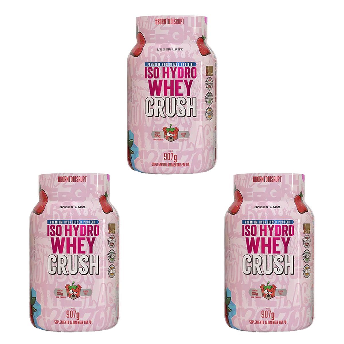 Kit 3X Isohydro Whey Crush - 907g Strawbear - Under Labz