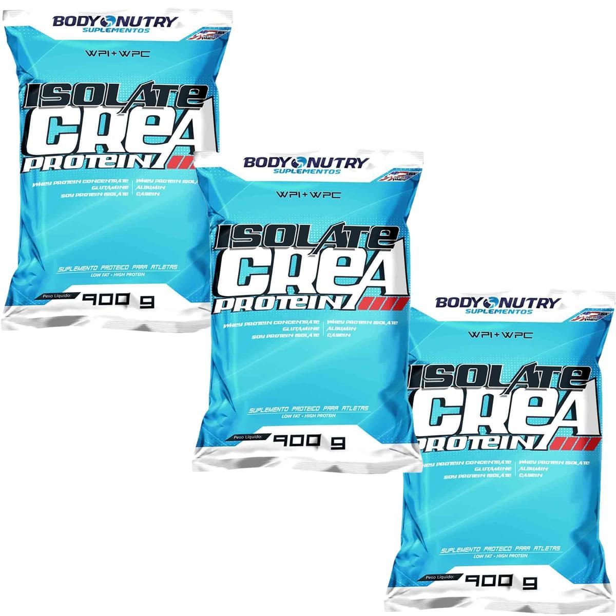 Kit 3X Isolate Crea Protein - 900g Refil Morango - Body Nutry