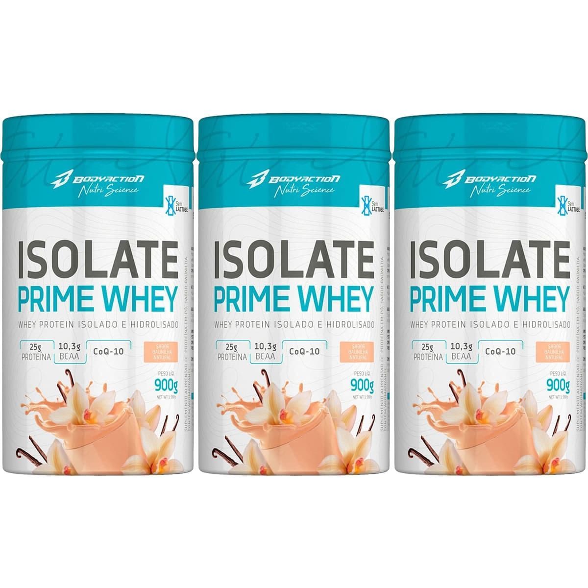 Kit 3X Isolate Prime Whey  - 900g Baunilha Natural - BodyAction