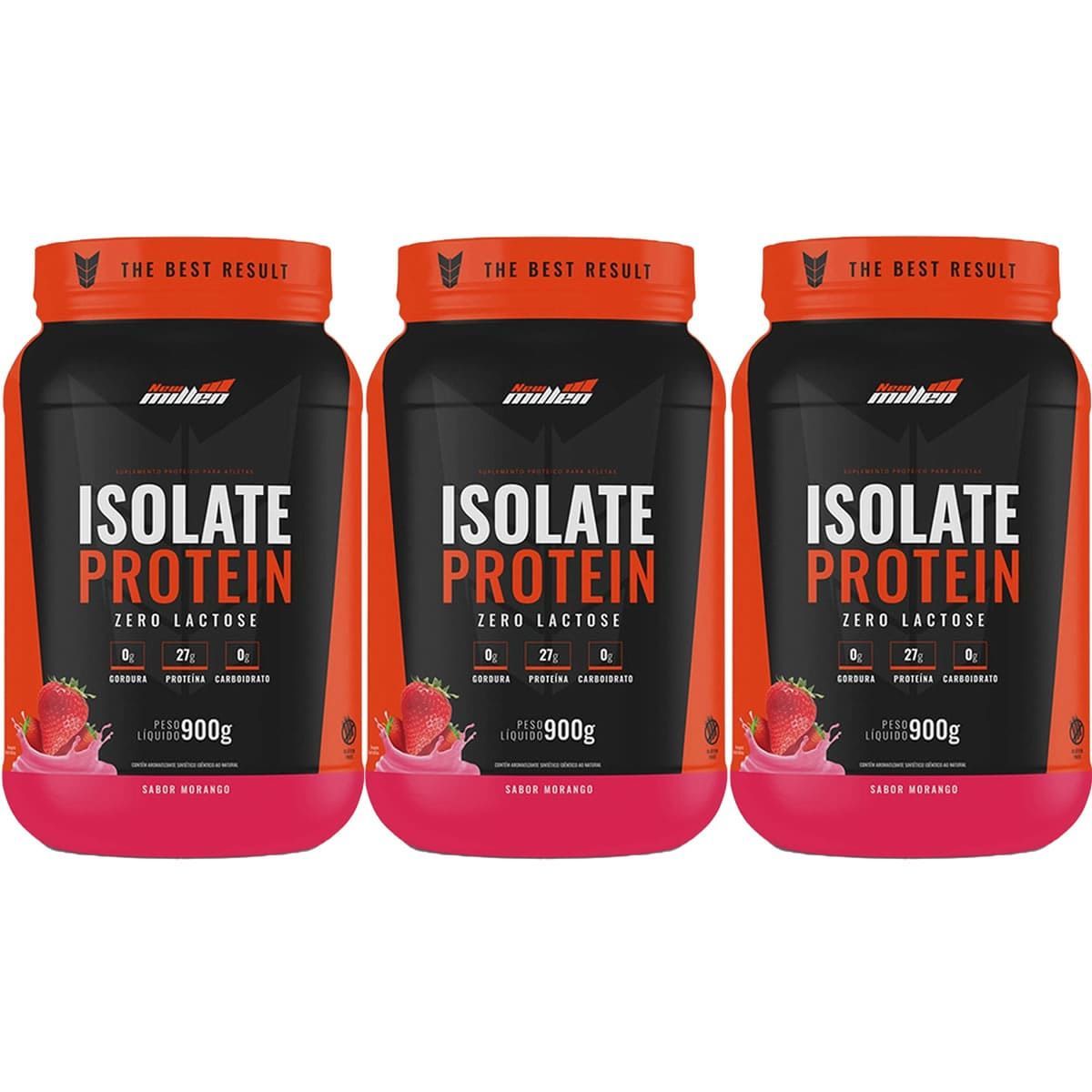 Kit 3X Isolate Protein - 900g Morango - New Millen