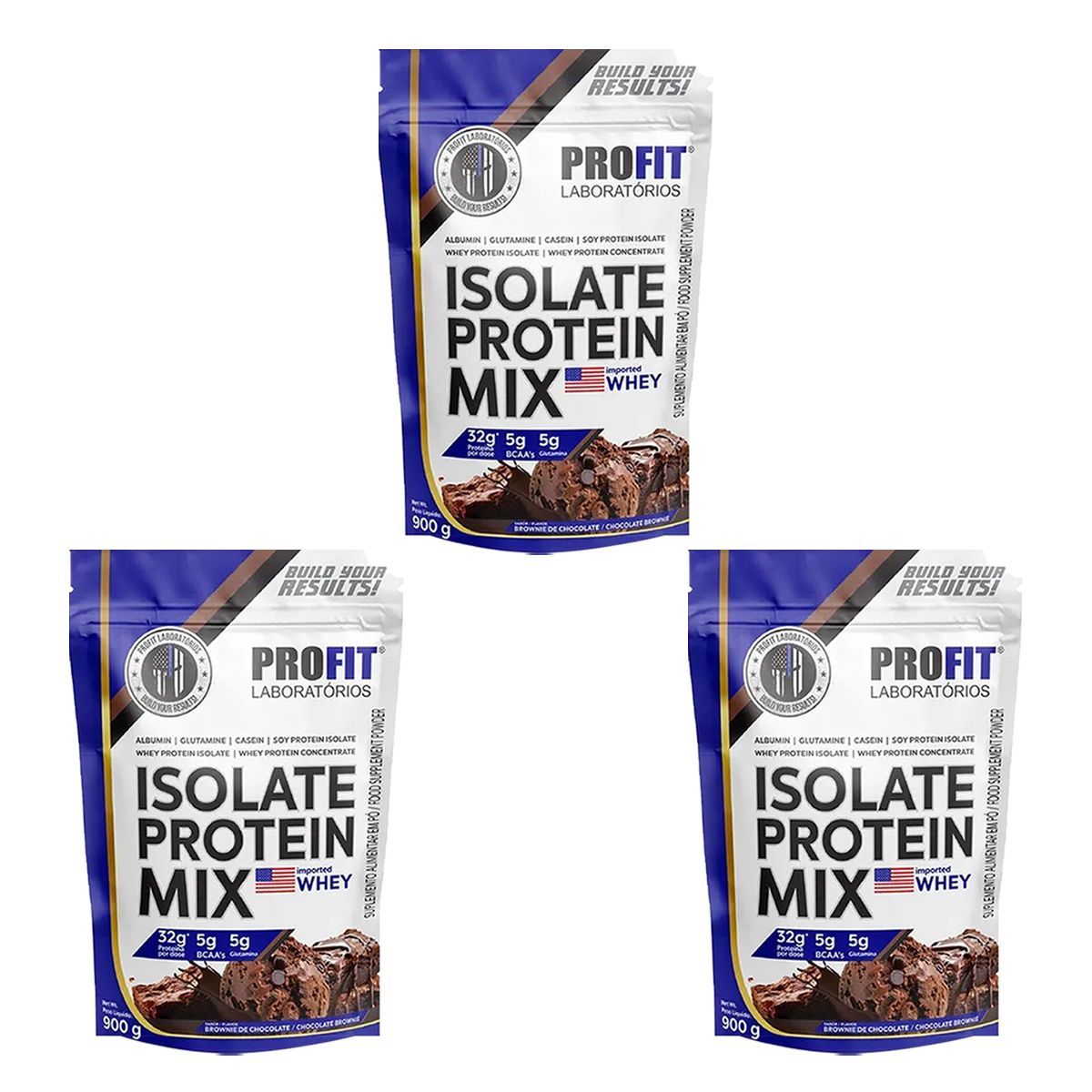 Kit 3X Isolate Protein Mix - 900g Refil Brownie de Chocolate - ProFit