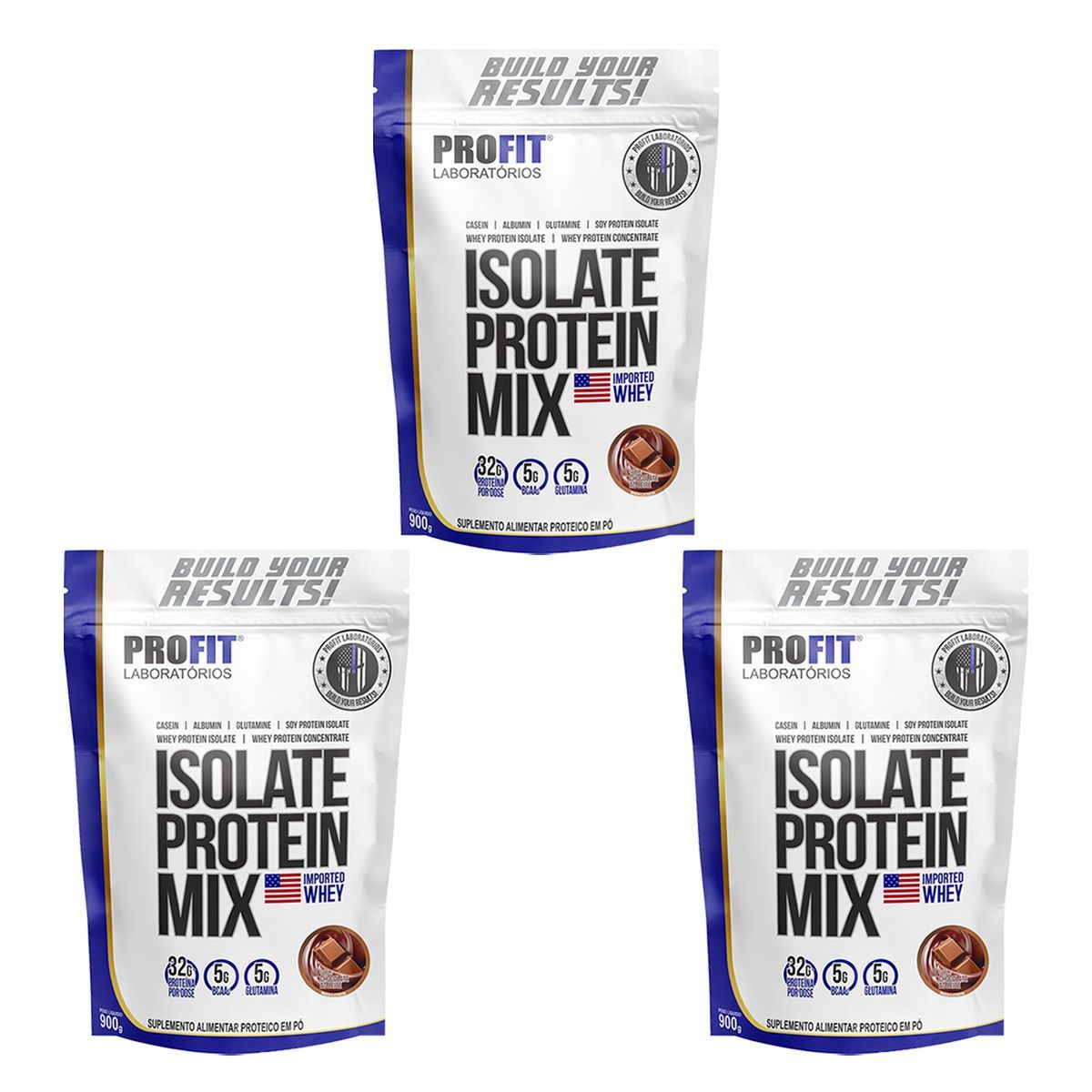 Kit 3X Isolate Protein Mix - 900g Refil Chocolate Ao Leite - ProFit