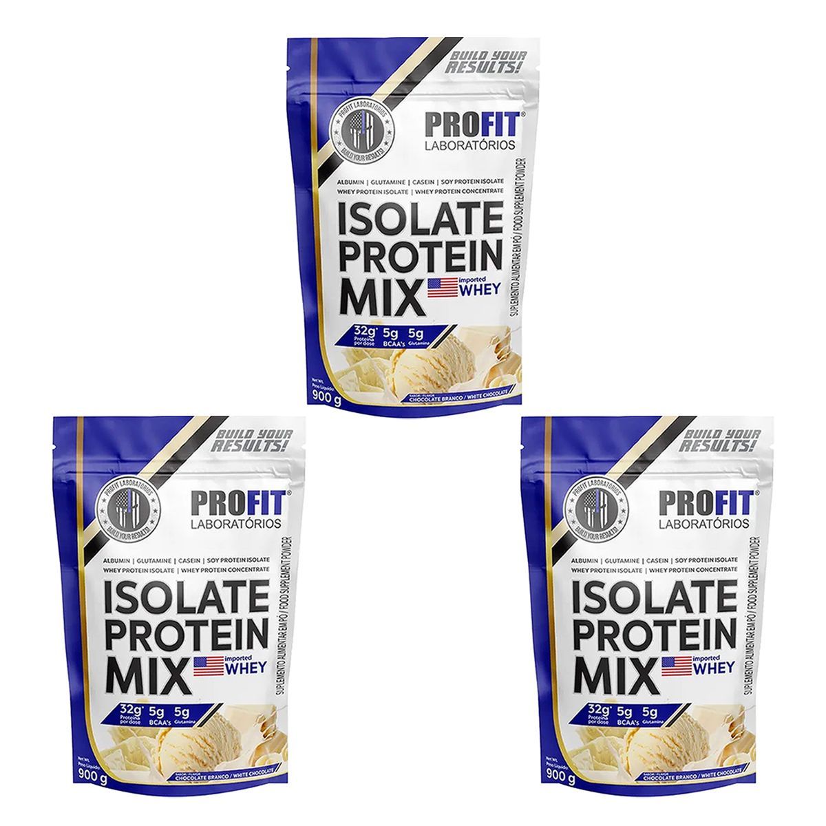 Kit 3X Isolate Protein Mix - 900g Refil Chocolate Branco - ProFit