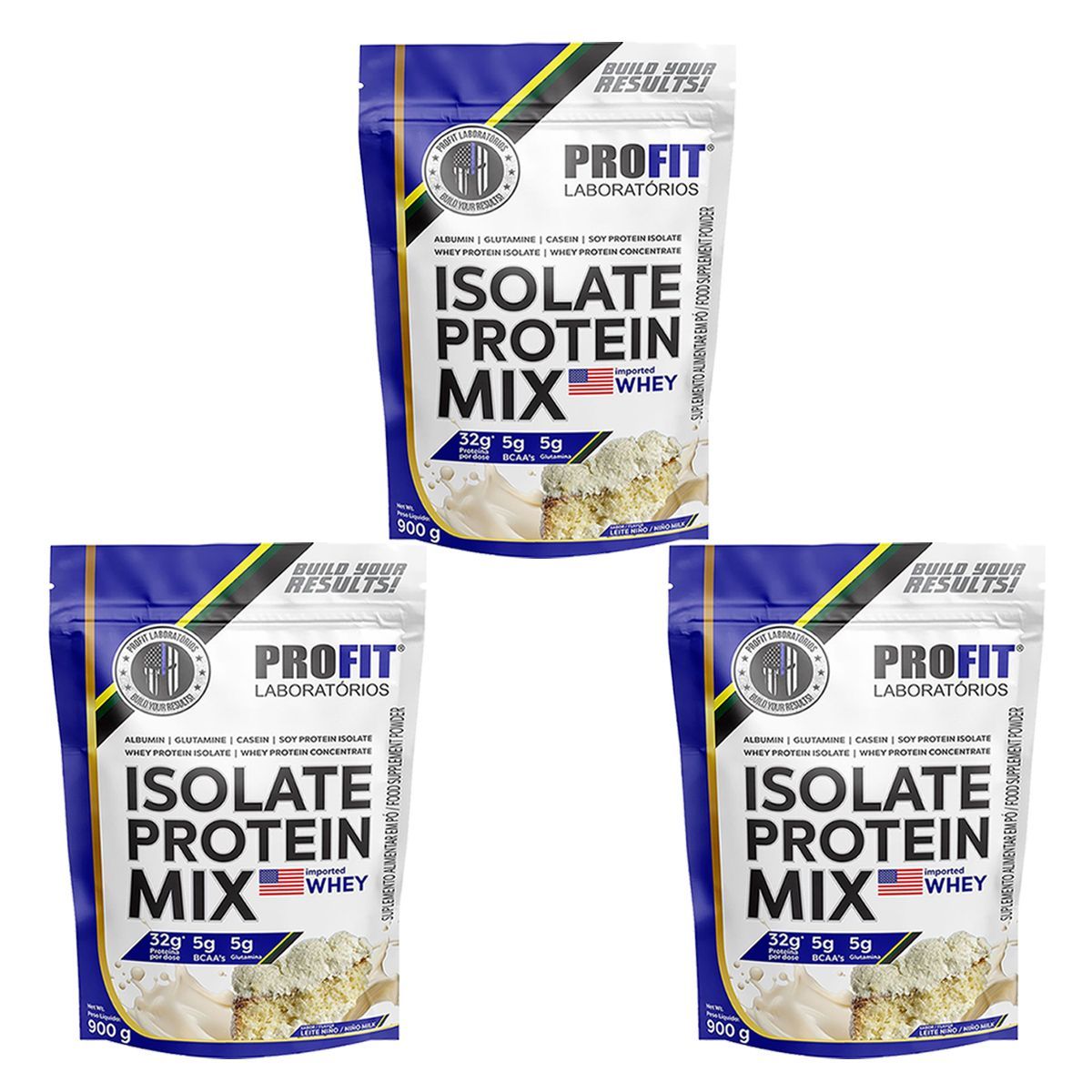 Kit 3X Isolate Protein Mix - 900g Refil Leite Nino - ProFit