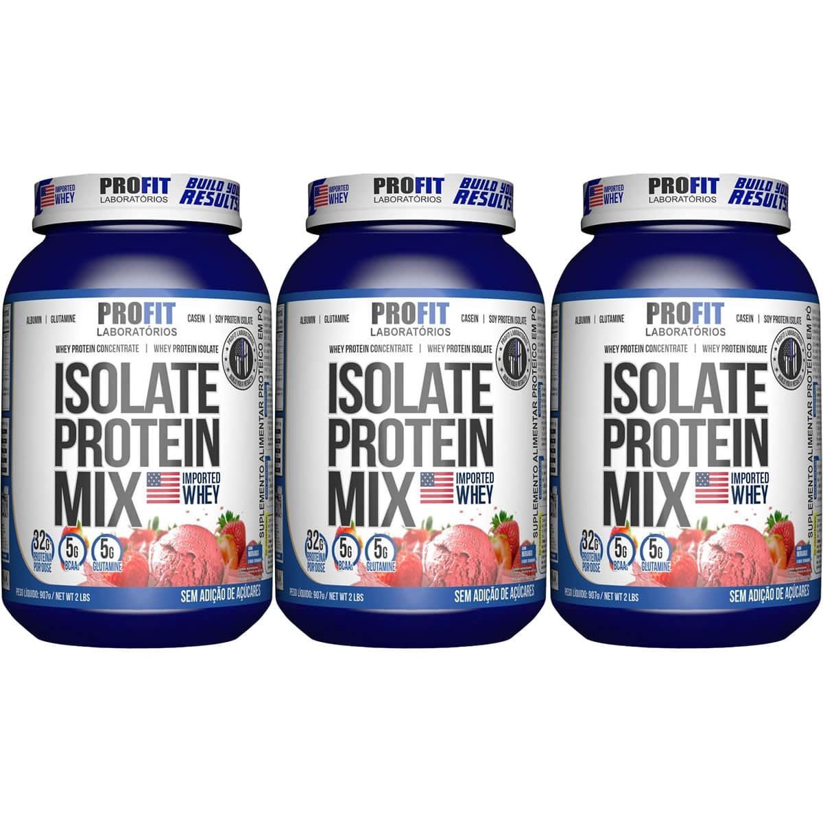 Kit 3X Isolate Protein Mix -  907g Morango - Profit